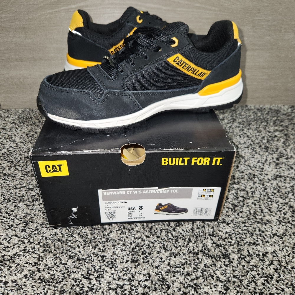 Caterpillar Venward CT Safety Black Women Shoes Size 8 Composite Toe Black/Yellw